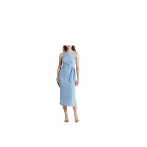 Lush Ribbed Tie-Waist Tank Dress Light Blue Sleeveless Midi Small